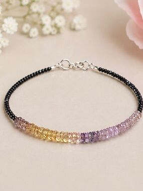 Ombre Rare Color Sapphire Bracelet Solid 14K White Gold , 5th 45th Anniversary